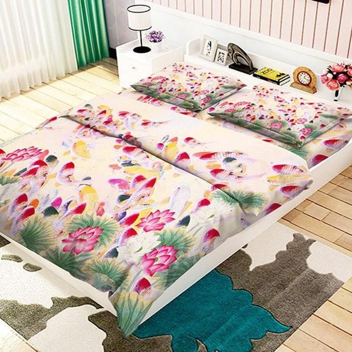 3D Fishes Flowers 2 Bedding Set Pillowcases Quilt Duvet Cover Set Queen King