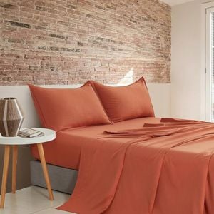 CleverPolly Vintage Washed Microfibre Sheet Set - Terracotta - Queen