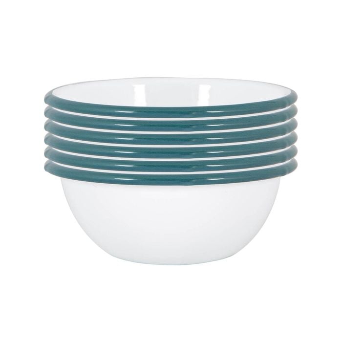 Argon Tableware 16cm Coloured Enamel Bowls - Set Of 6 - Green Lightweight Metal Camping Serving Bowls For Snacks, Pasta, Salad