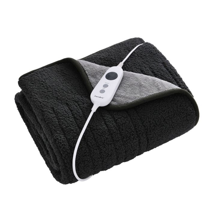 Dreamaker Eve Reversible Sherpa & Coral Fleece Electric Heated Throw Blanket Charcoal & Silver 200 X 180cm | Overheat Protection