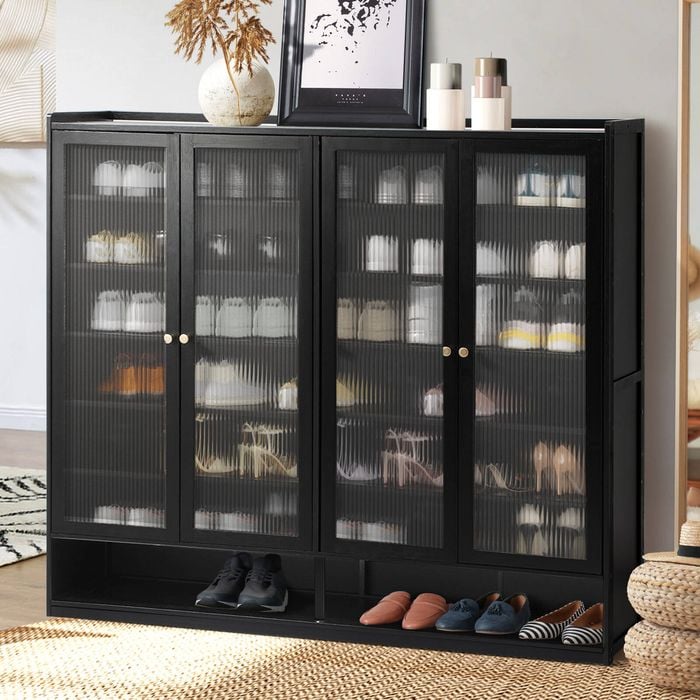 Oikiture Shoe Cabinet 4 Doors Shelf Black Shoes Storage Rack Organiser