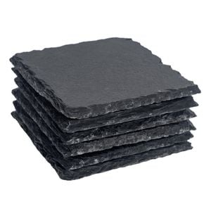 Argon Tableware 10cm Square Slate Coasters - Set Of 6 Drink Coasters Stone Natural Slate Drink Placemats Mug Glass Cup Mats