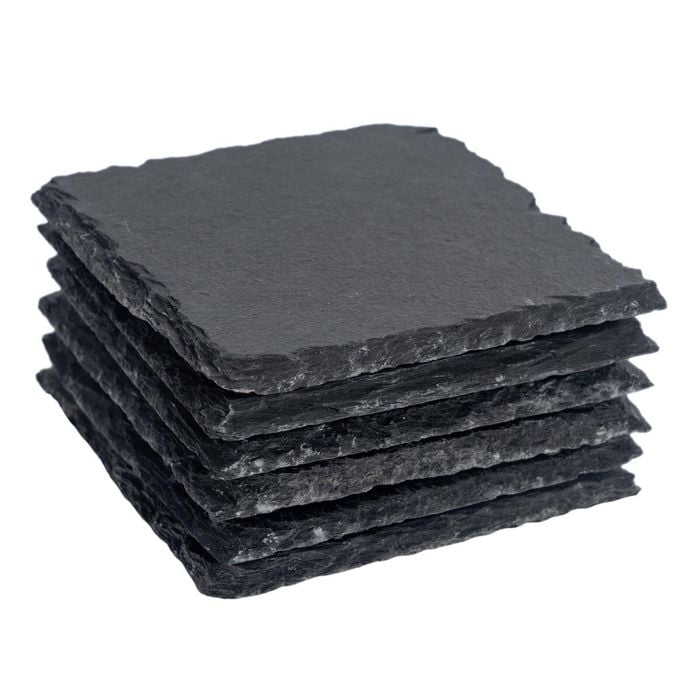 Argon Tableware 10cm Square Slate Coasters - Set Of 6 Drink Coasters Stone Natural Slate Drink Placemats Mug Glass Cup Mats