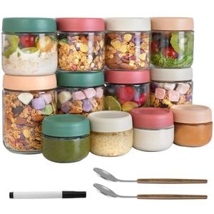 Fohoa 12-pack Glass Food Storage Jars With Airtight Lids - 4oz, 8oz And 16oz Sizes