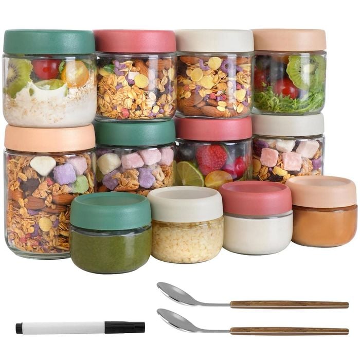 Fohoa 12-pack Glass Food Storage Jars With Airtight Lids - 4oz, 8oz And 16oz Sizes