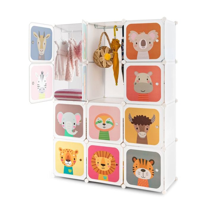Costway 12-Cube Wardrobe Kids DIY Armoire Clothes Closet White