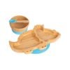 Tiny Dining Children's Bamboo Dinosaur Plate, Bowl and Spoon with Suction Cups - Segmented Design - Blue