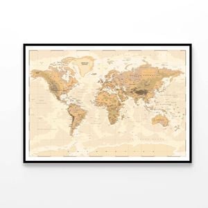 Vintage Physical World Map  Print 100% Australian Made 120x90cm  (Poster)