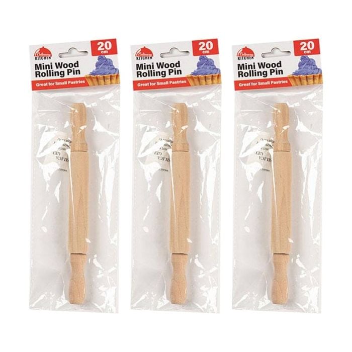 3PK Culinary Kitchen Wooden Rolling Pin W/ Handles Pastry Baking Tool 20cm