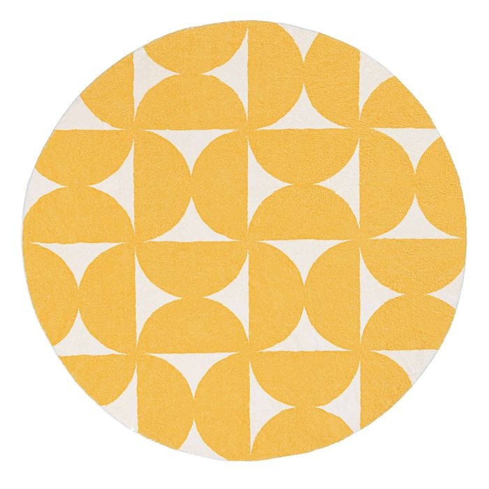 Loopsie-240cm X 240cm-zaki Yellow And Ivory Geometric Washable Round Rug