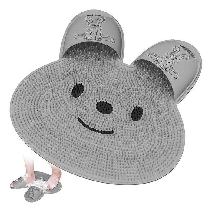 Catzon Shower Foot Scrubber Mat Rabbit-shaped Non-slip Suction-grey