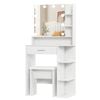 Advwin Dressing Table Set with LED Light, Drawer and Open Shelves, White
