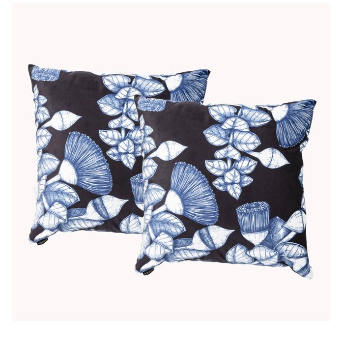 2pc Renee Taylor 50cm Pillow Square Velvet Printed Sofa Fill Cushions Bush Land