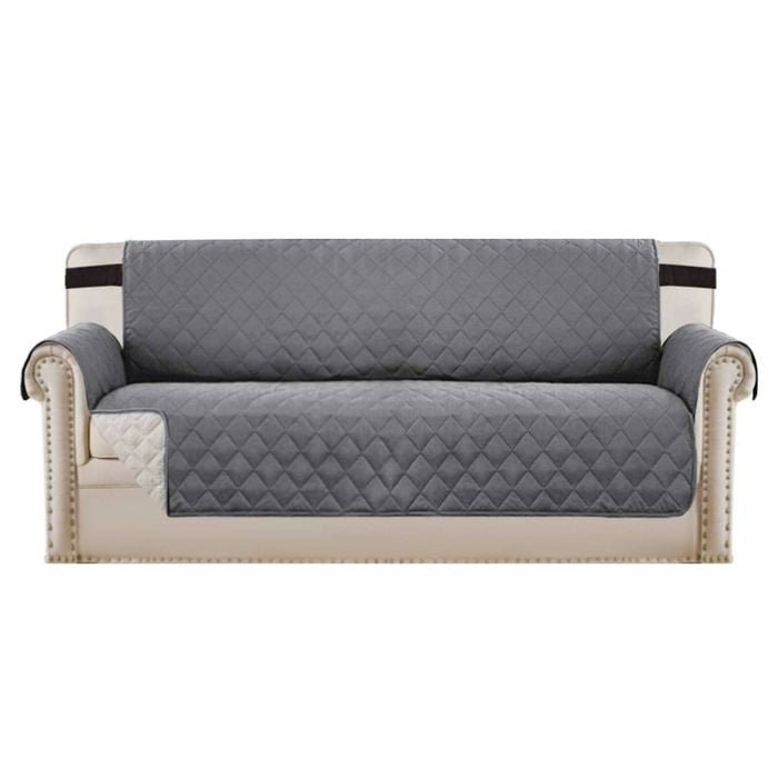 Smarcute 3 Seater Quilted Reversible Sofa Cover with Straps Grey
