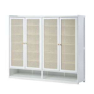 Oikiture Shoe Storage Cabinet Shoes Rack Organiser Shelf 4 Doors Rattan White
