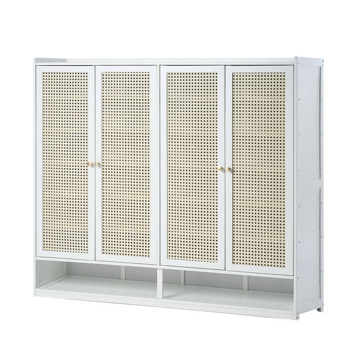 Oikiture Shoe Storage Cabinet Shoes Rack Organiser Shelf 4 Doors Rattan White