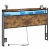 Advwin Queen Size Storage Headboard with LED Light Charging Station Height Adjustable Rustic Brown