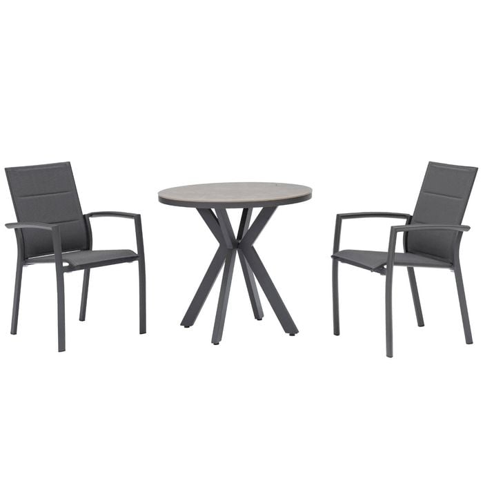FurnitureOkay Marina-Capri 3-Piece Sintered Stone Outdoor Dining Setting - Charcoal