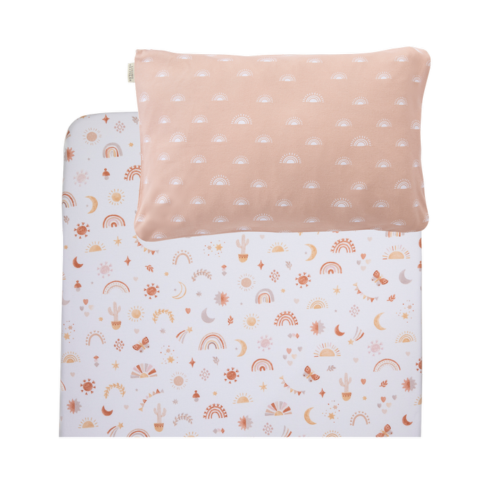 Living Textiles Organic Port-a-Cot Fitted Sheet & Pillowcase Set Bohemian Bliss