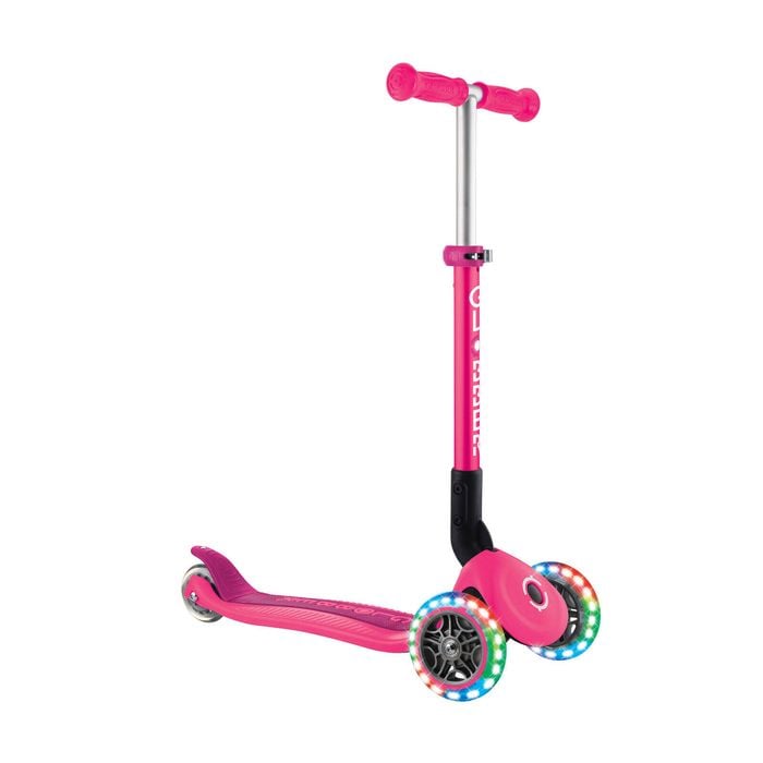 Globber JUNIOR Foldable Lights Scooter- Fuchsia Pink - Pink | 3 | 2y+