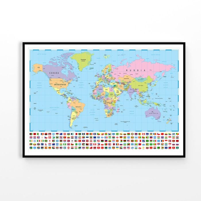 World Map with Country Flags Print 100% Australian Made 120x90cm (Poster)