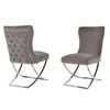 2x Dining Chairs Grey Fabric Upholstery Quilting Silver Colour Legs