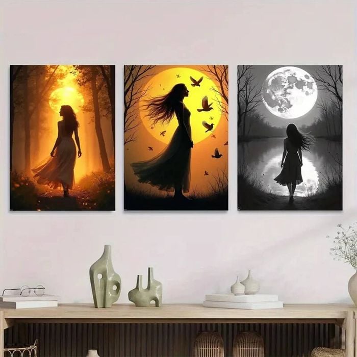 3pcs Sunset Moonlight & Silhouette Classic Print 100% Australian Made 3 x 40x60cm (Metal Print)
