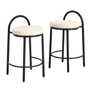 Oikiture 2x Bar Stools Dining Chairs Round Counter Seat Boucle