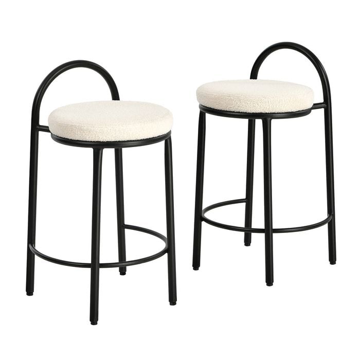Oikiture 2x Bar Stools Dining Chairs Round Counter Seat Boucle
