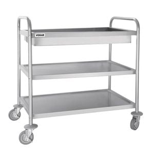 Vogue Stainless Steel 3 Tier Deep Tray Clearing Trolley - Catering Trolleys (cc365)