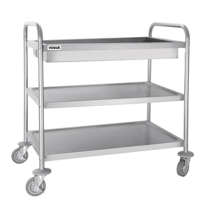 Vogue Stainless Steel 3 Tier Deep Tray Clearing Trolley - Catering Trolleys (cc365)