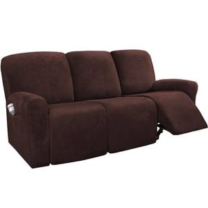 Smarcute 3 Seater Velvet Recliner Chair Sofa Couch Cover 8 Piece for 3 Cushion Seat Brown