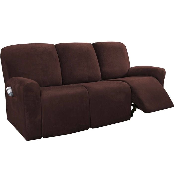 Smarcute 3 Seater Velvet Recliner Chair Sofa Couch Cover 8 Piece for 3 Cushion Seat Brown
