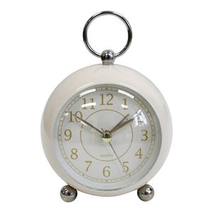 Round Metal Glass Petite 13cm Alarm Clock Bedside Analogue Home Desk Decor Ivory