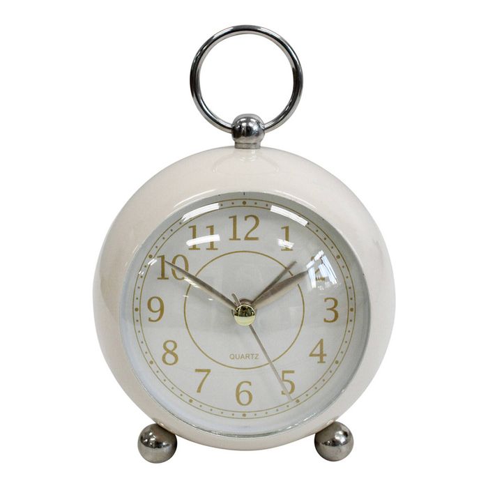 Round Metal Glass Petite 13cm Alarm Clock Bedside Analogue Home Desk Decor Ivory