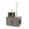 Costway 3in1 Cat Tree Kitten Litter Cabinet Sisal Post Kitty Activity Center Grey