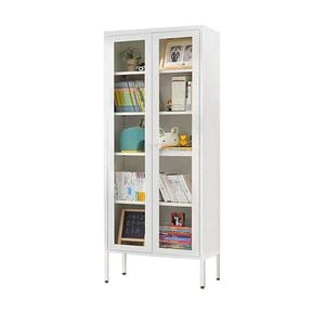 ITONOV bookcase with glass door display cabinet bookshelf 1800*700*350 - white