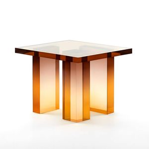 Nordhavn Brown Gold Square Acrylic Side Table,Nightstand End Table, Accent Table