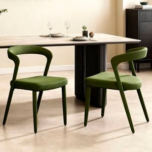 Homfurn Set Of 2 Modern Upholstered Velvet Dining Chair, Mid-century Accent Chair With Velvet Fabric & Curved Backrest, Green