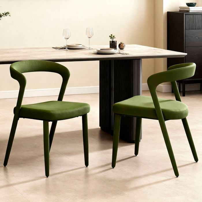 Homfurn Set Of 2 Modern Upholstered Velvet Dining Chair, Mid-century Accent Chair With Velvet Fabric & Curved Backrest, Green