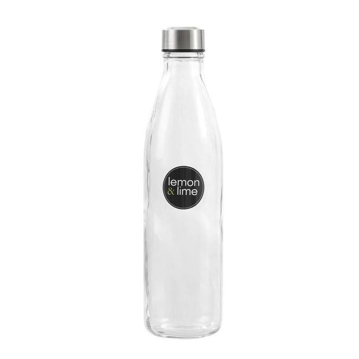 Lemon & Lime 1L Glass Screw Top Lid Water Bottle - Clear