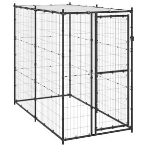 vidaXL Outdoor Dog Kennel Steel with Roof Dog Cage House Pet Supply Enclosure