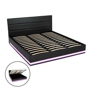 Artiss Bed Frame King Size Led Gas Lift Black Lumi