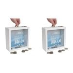 2PK Splosh Saving For My Dream Wood Fund Change Box 18x18cm Square - White