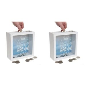 2PK Splosh Saving For My Dream Wood Fund Change Box 18x18cm Square - White