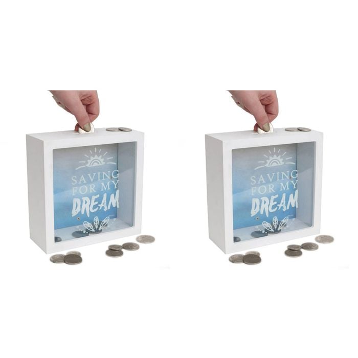2PK Splosh Saving For My Dream Wood Fund Change Box 18x18cm Square - White