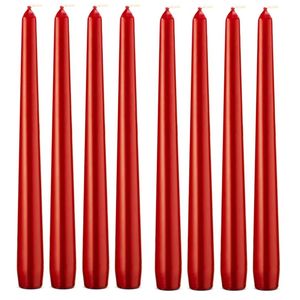 48x Tapered Dinner Candles Unscented Taper Wedding Candle 25cm in Metallic Red - Candles