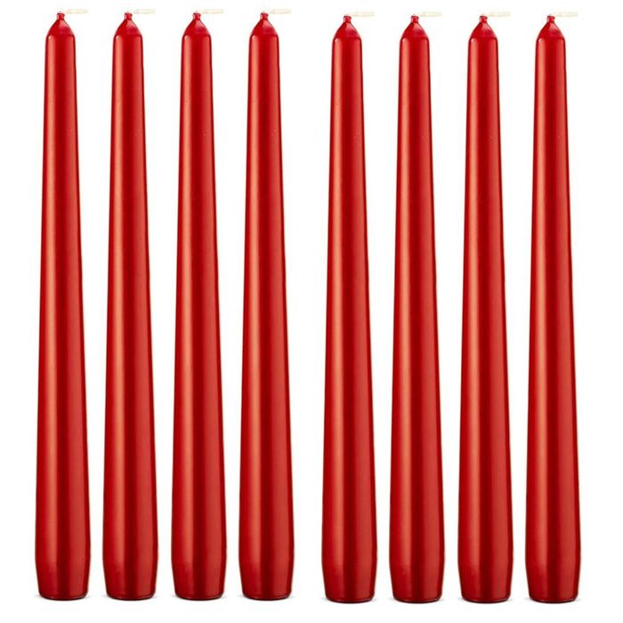 48x Tapered Dinner Candles Unscented Taper Wedding Candle 25cm in Metallic Red - Candles