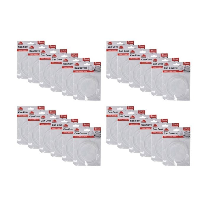 24x 3pc Culinary Kitchen Plastic Multi Sized Can Covers 7.5/8.5/10cm Clear