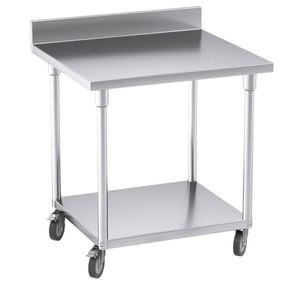 Soga 80cm Stainless Steel Bench with Backsplash & Wheels